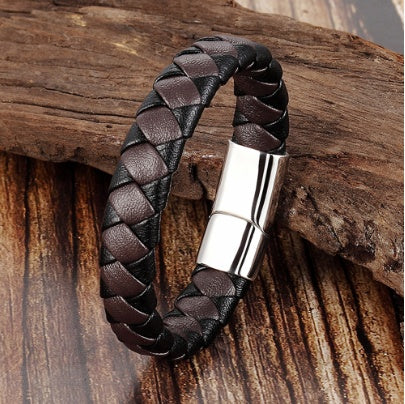 Black brown leather bracelet