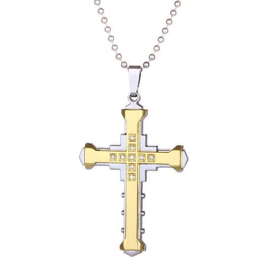 Peter Rhinestoned Cross Pendant Necklace