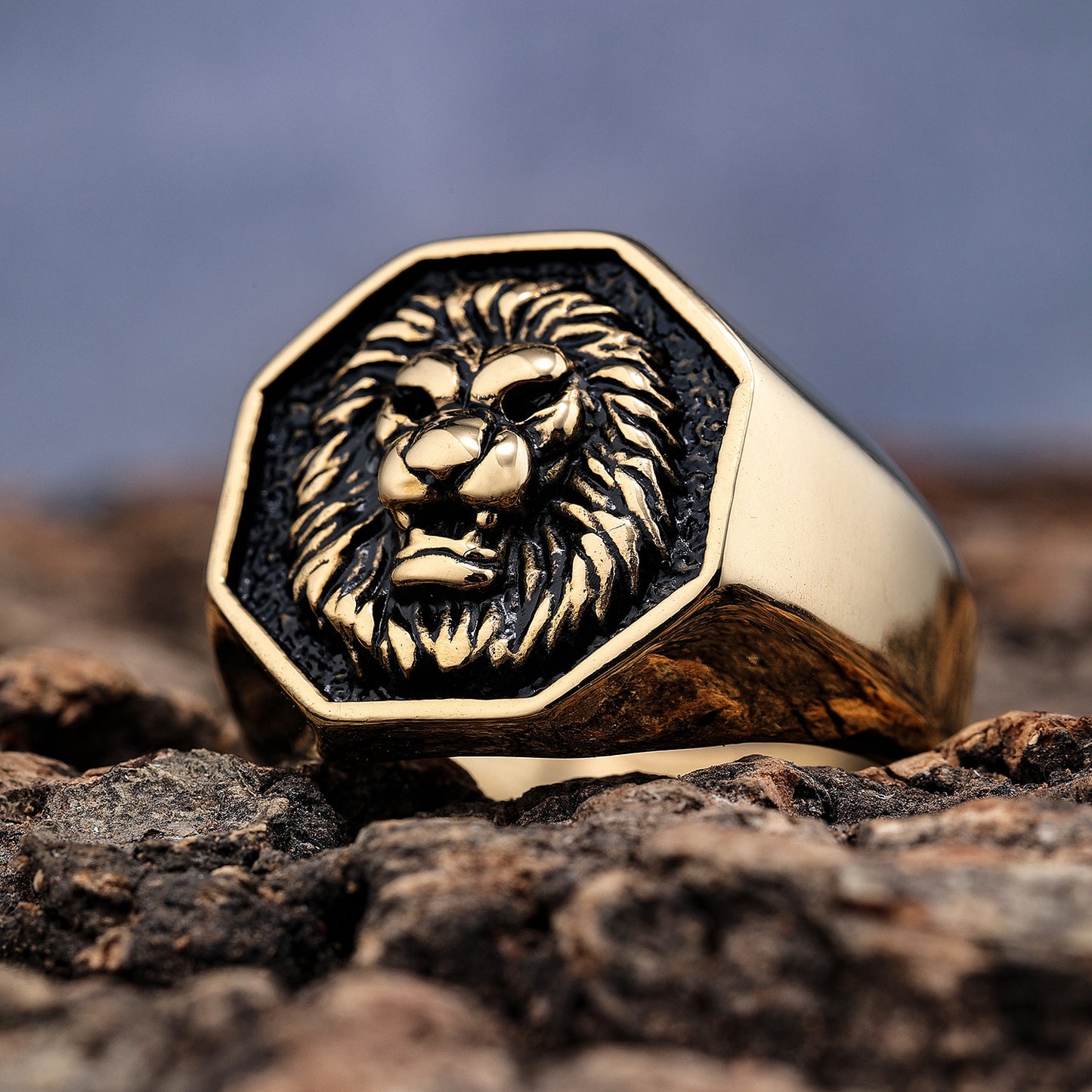 Lion's Head Punk Gold Steel Titanium Steel Ring