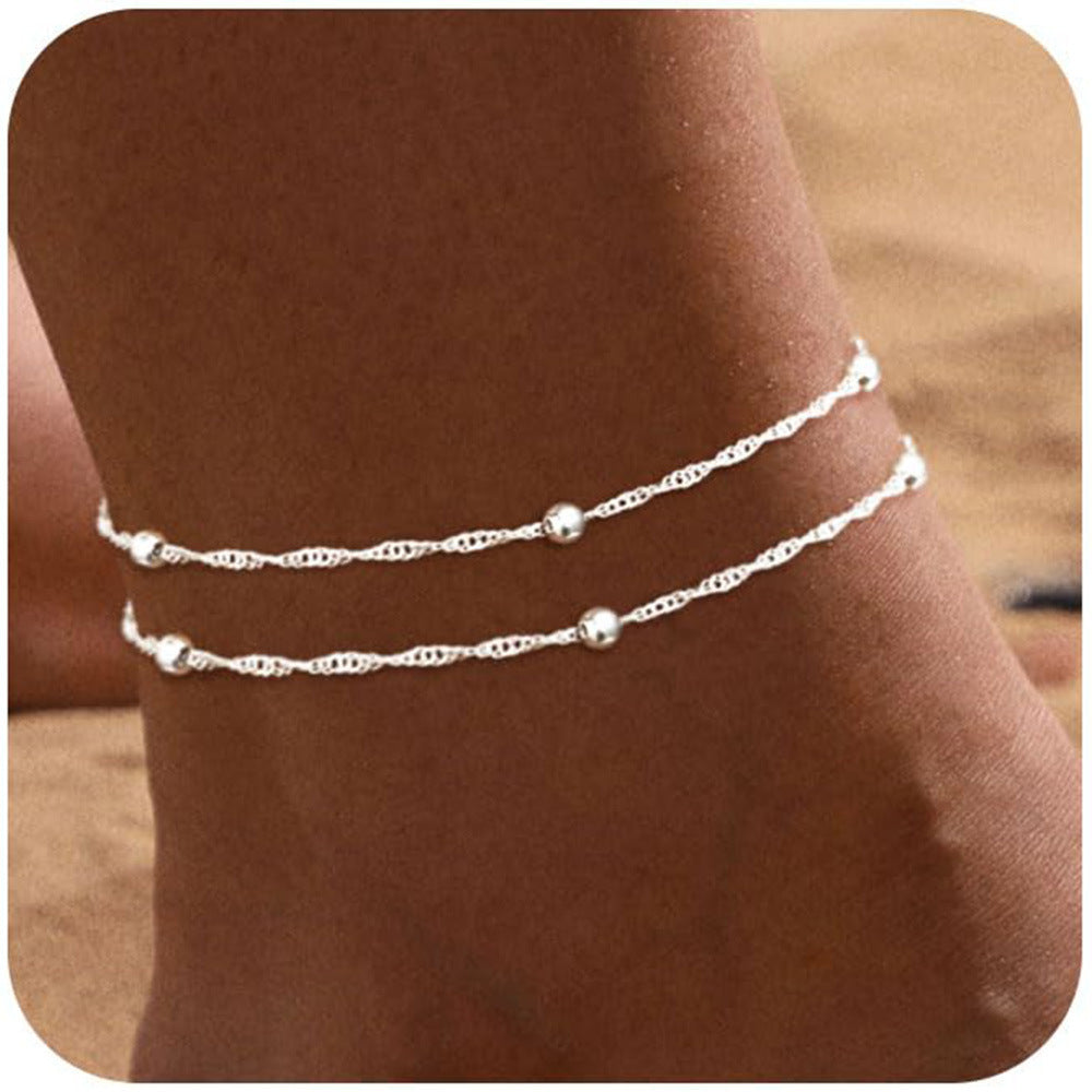 Heart-Shaped Satellite Adjustable Anklet
