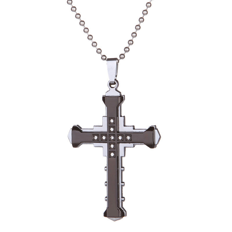 Peter Rhinestoned Cross Pendant Necklace