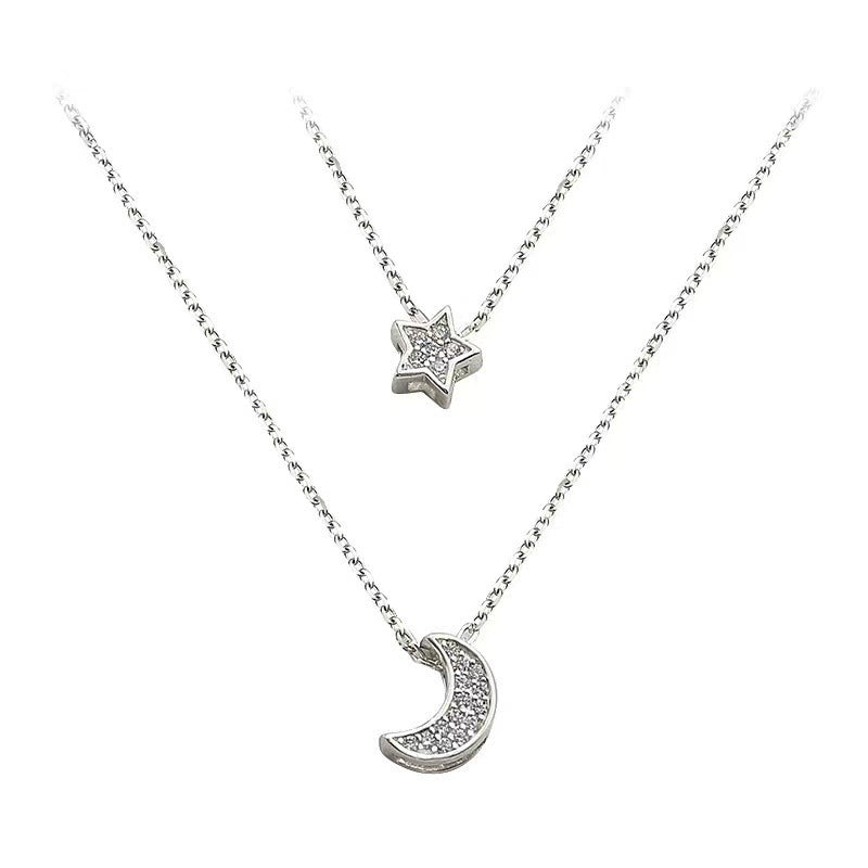Sparkling Star Moon Double Layered Necklace