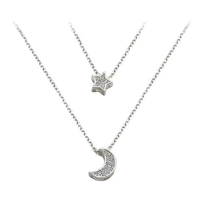 Sparkling Star Moon Double Layered Necklace