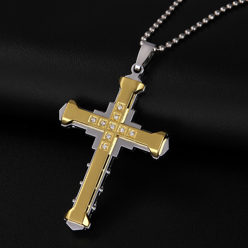 Peter Rhinestoned Cross Pendant Necklace