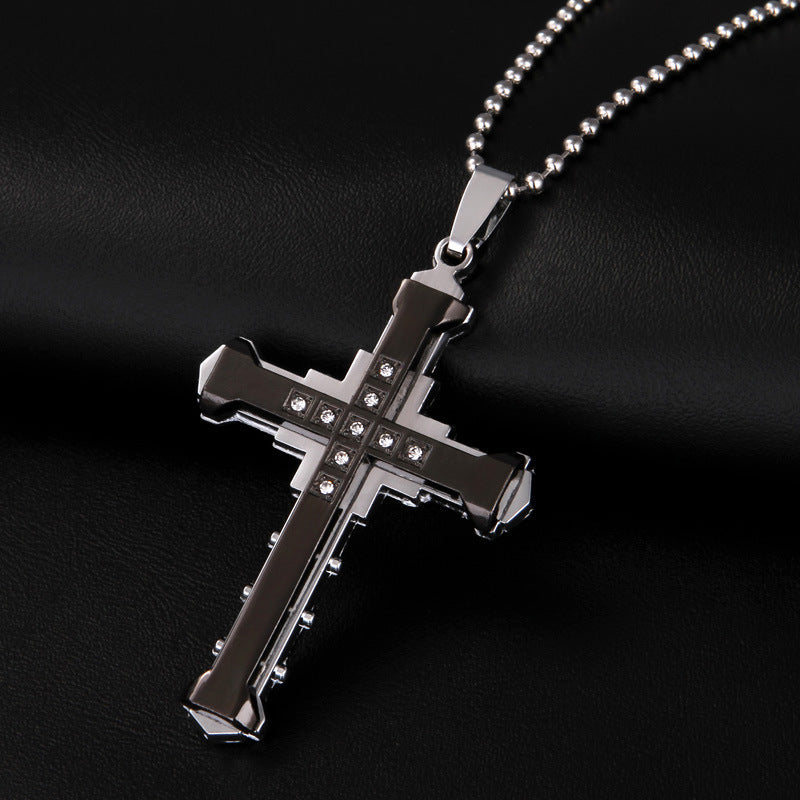 Vino Rhinestoned Cross Pendant Necklace