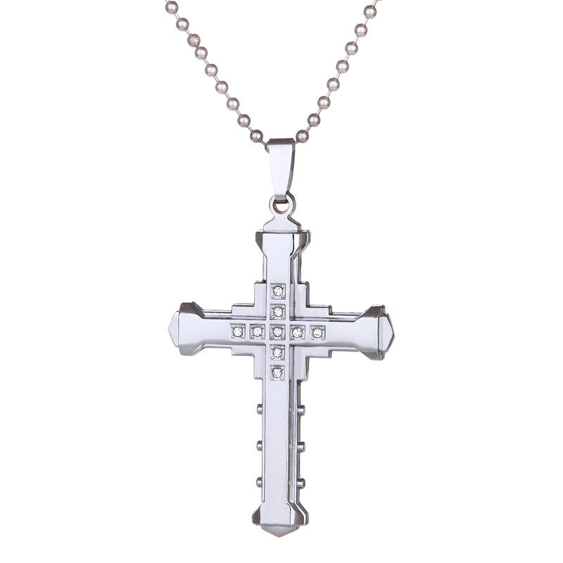 Vino Rhinestoned Cross Pendant Necklace