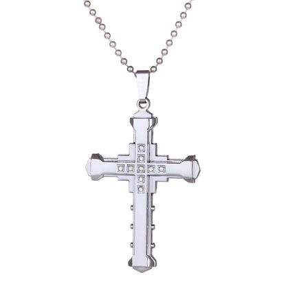 Vino Rhinestoned Cross Pendant Necklace