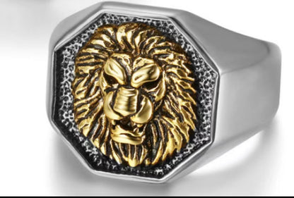 Lion's Head Punk Gold Steel Titanium Steel Ring