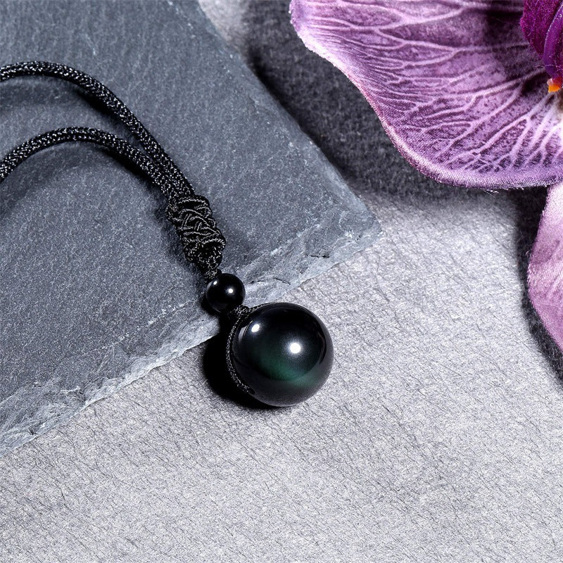 Natural Obsidian Pendant Amethyst Necklace