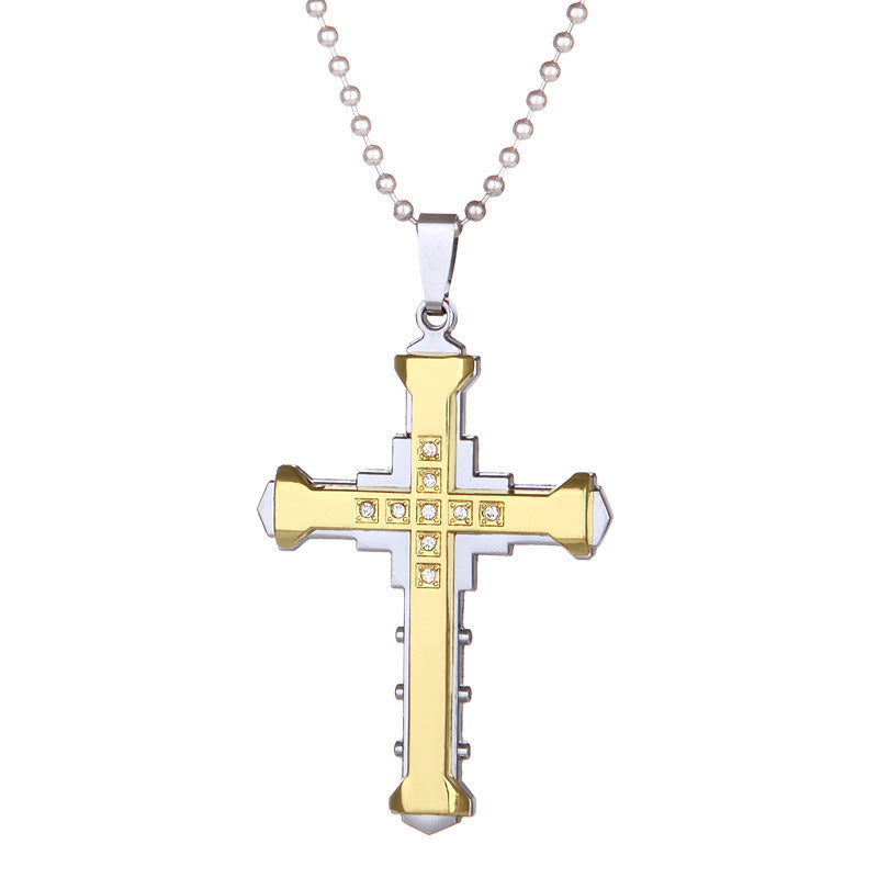 Peter Rhinestoned Cross Pendant Necklace