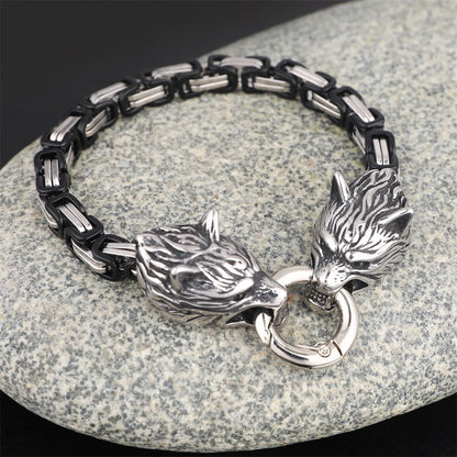 Stainless Steel Nordic Viking Wolf Head Emperor Chain Bracelet