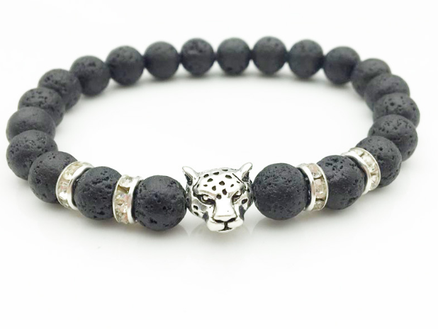 Leopard Natural Stone Lava Stone Bead Bracelet