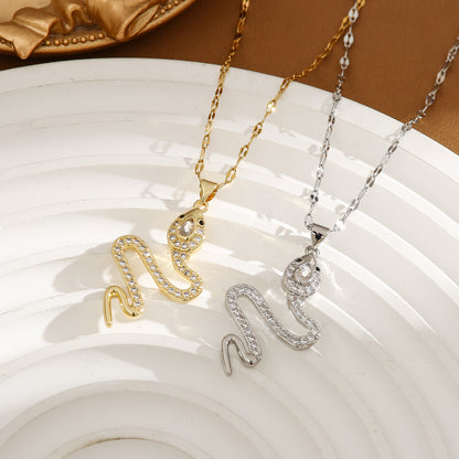 Snake Necklace With Rhinestone Design