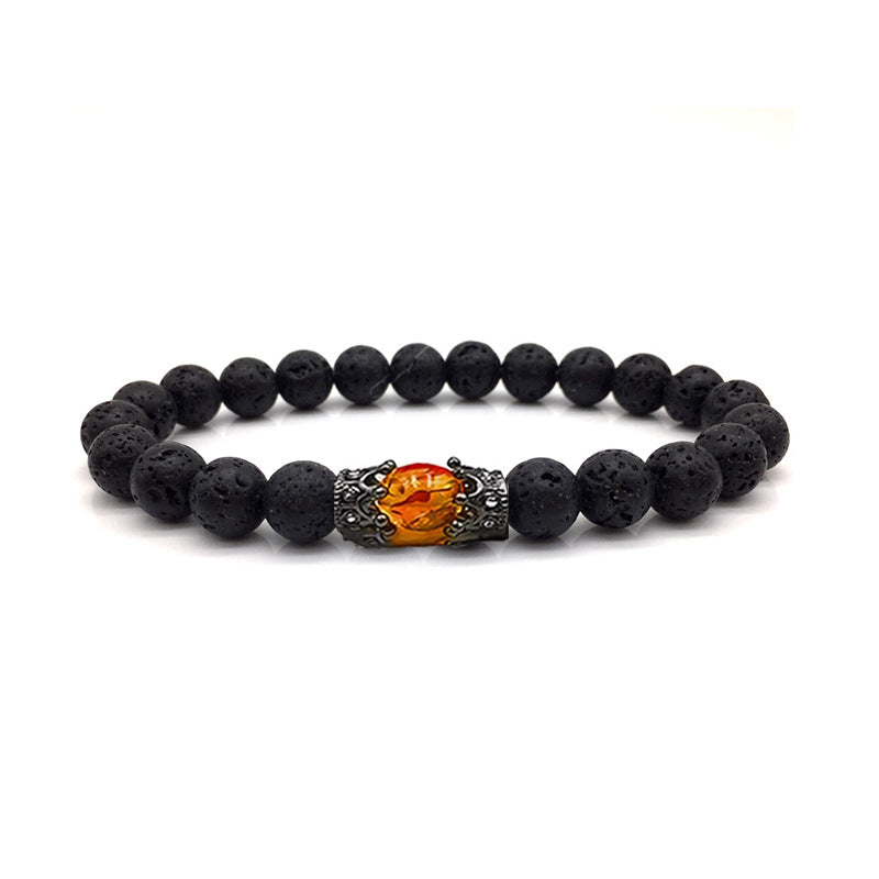 Obsidian Tiger Eye White-Barked Pine Vintage Alloy Crown Bracelet