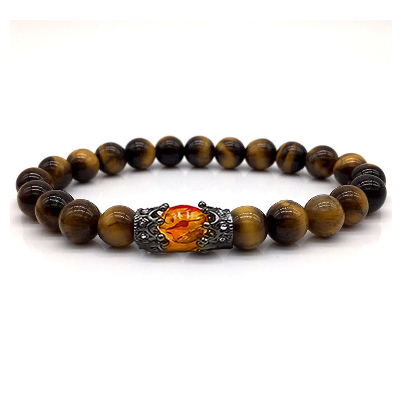 Obsidian Tiger Eye White-Barked Pine Vintage Alloy Crown Bracelet