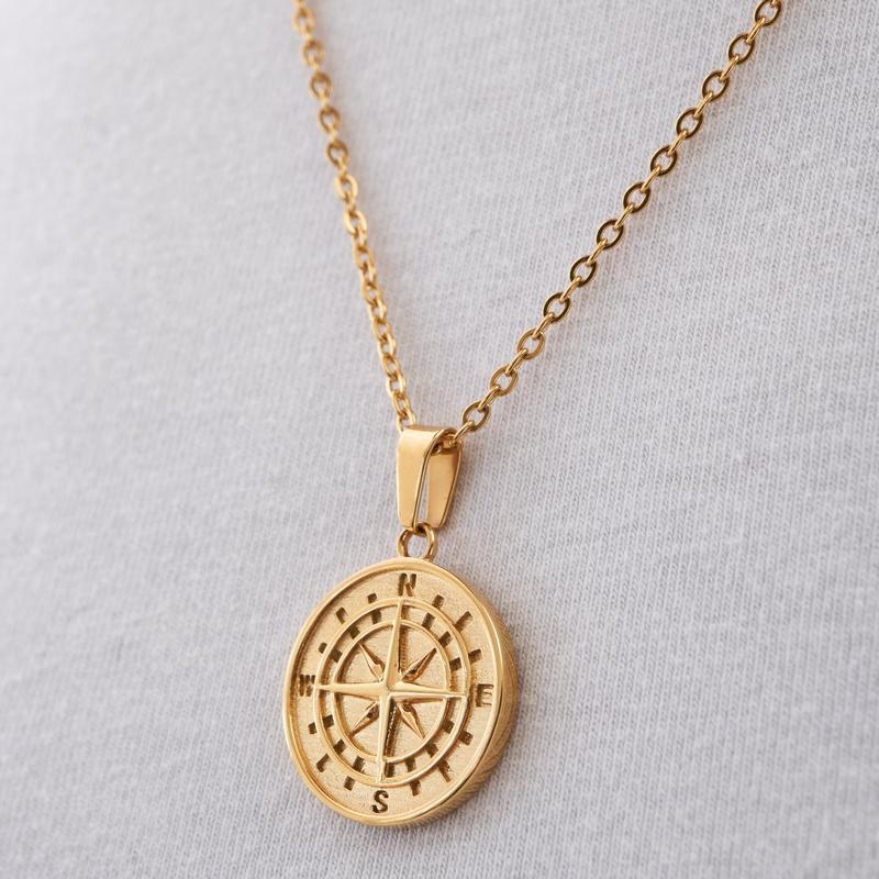 Stainless Steel Compass Pendant Necklace