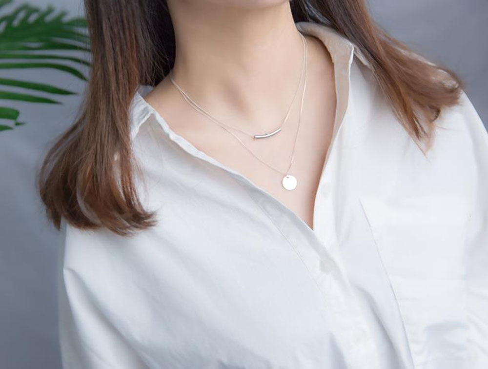 Coins Pendant 925 Silver Layered Necklace