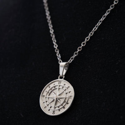 Stainless Steel Compass Pendant Necklace