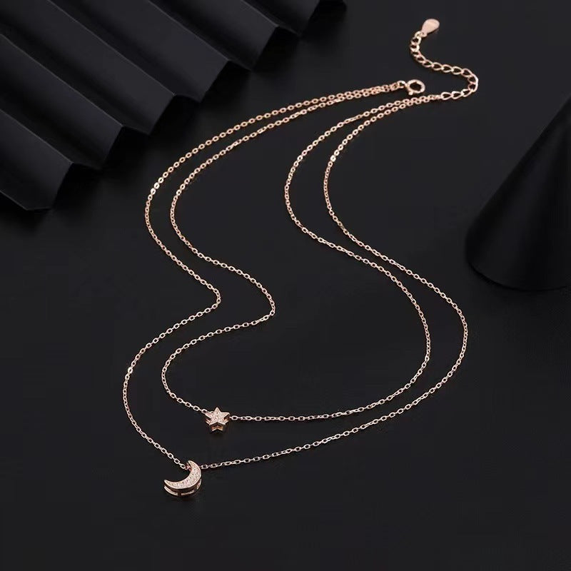 Sparkling Star Moon Double Layered Necklace