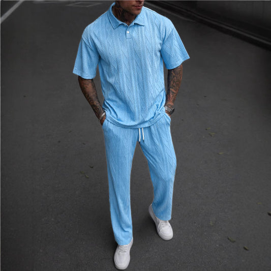 Gregorio Jacquard Texture Polo Shirt Men's Short-sleeved Trousers Casual Two-piece Suit