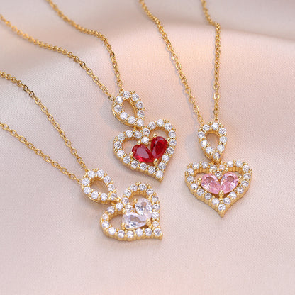 Exquisite Luxury Rhinestone Crystal Heart Pendants Necklace