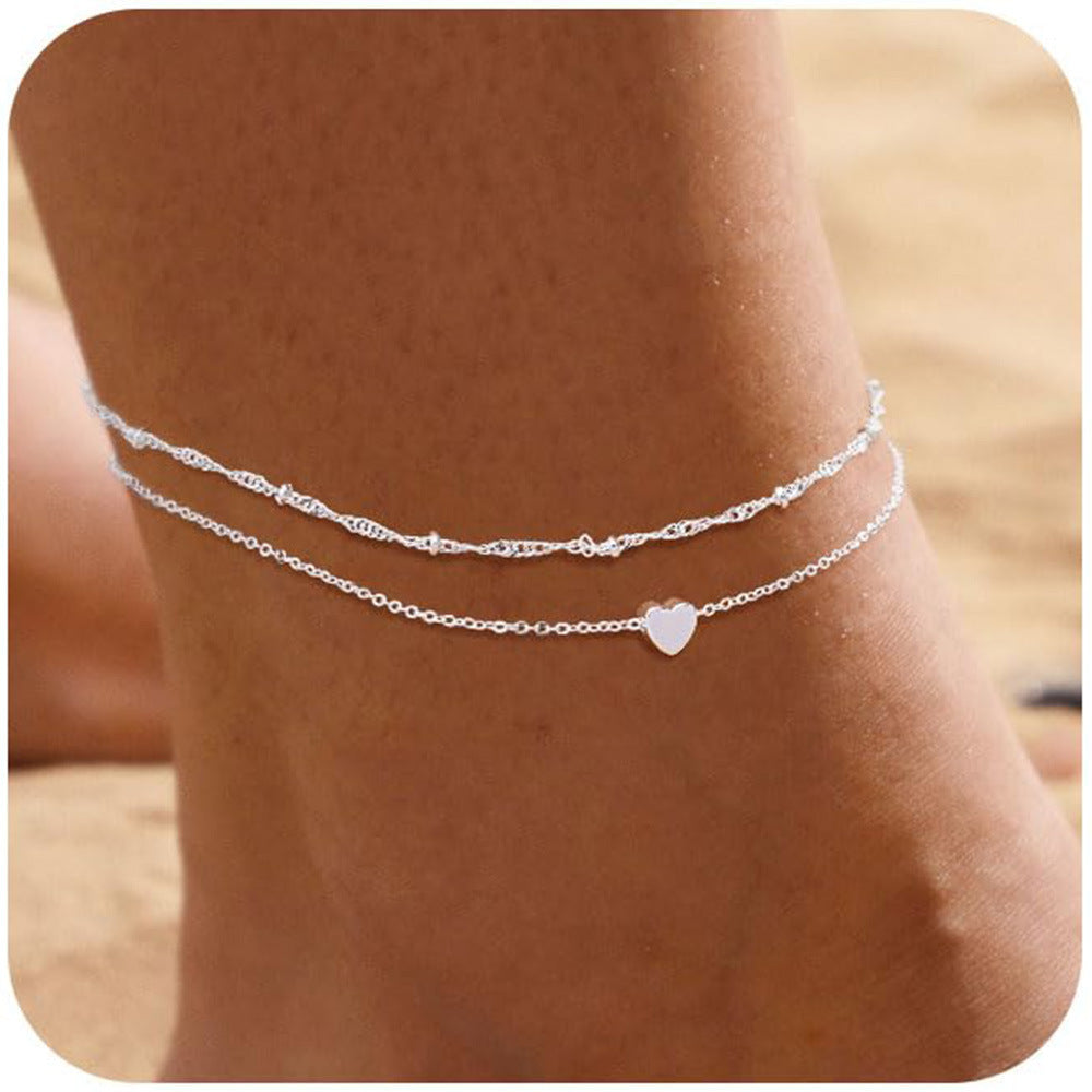 Heart-Shaped Satellite Adjustable Anklet
