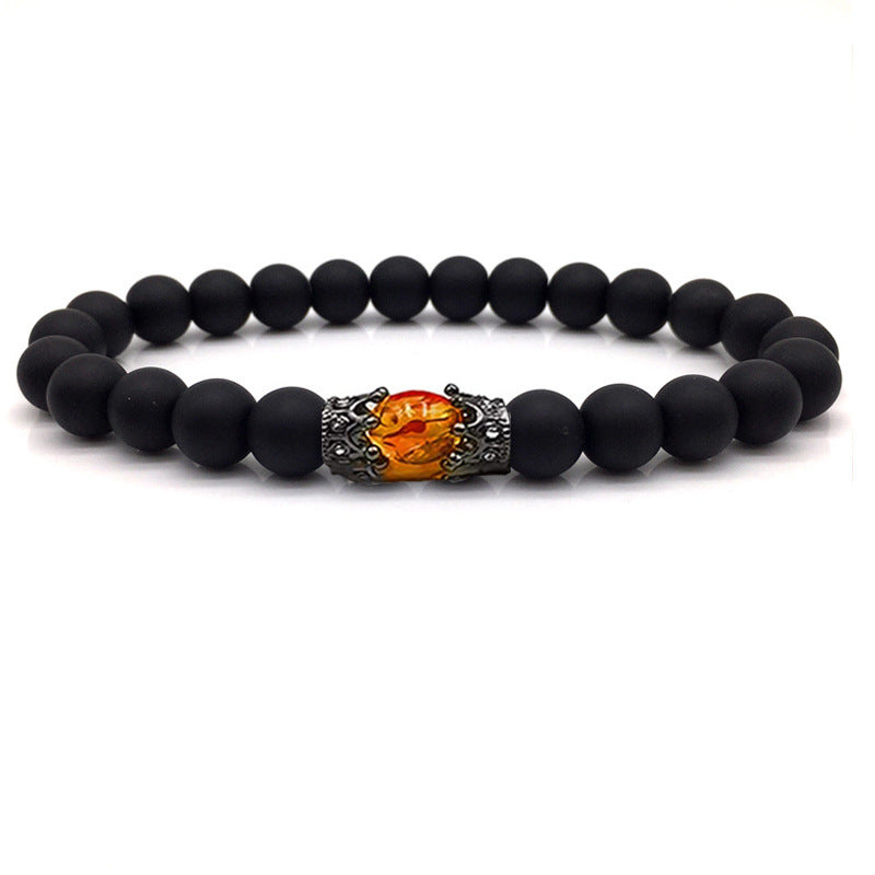 Obsidian Tiger Eye White-Barked Pine Vintage Alloy Crown Bracelet