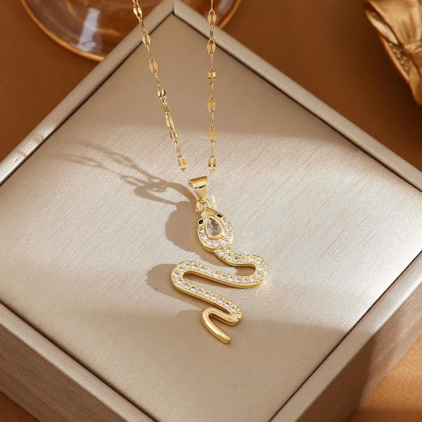 Snake Necklace With Rhinestone Design