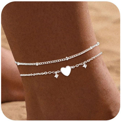 Heart-Shaped Satellite Adjustable Anklet