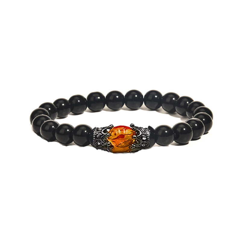 Obsidian Tiger Eye White-Barked Pine Vintage Alloy Crown Bracelet