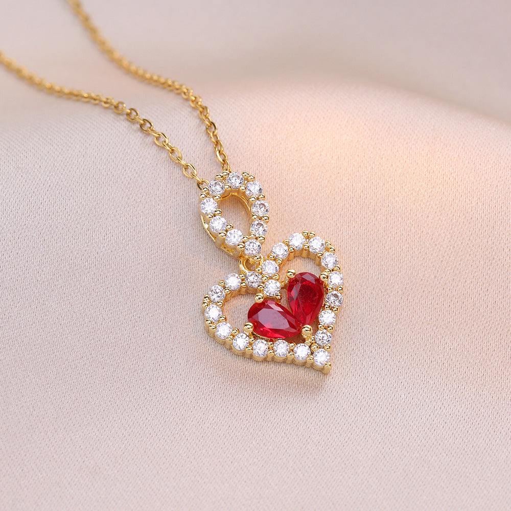 Exquisite Luxury Rhinestone Crystal Heart Pendants Necklace