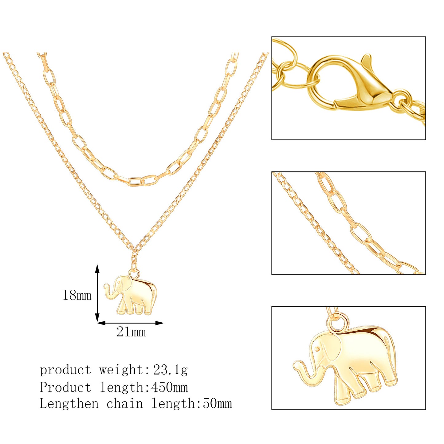 Two-Piece Necklace Elephant Layered Necklace