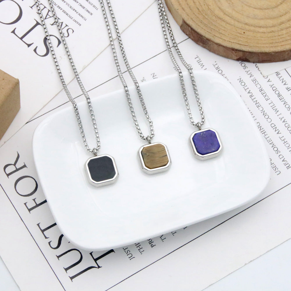 Stainless Steel Epoxy Square Necklace