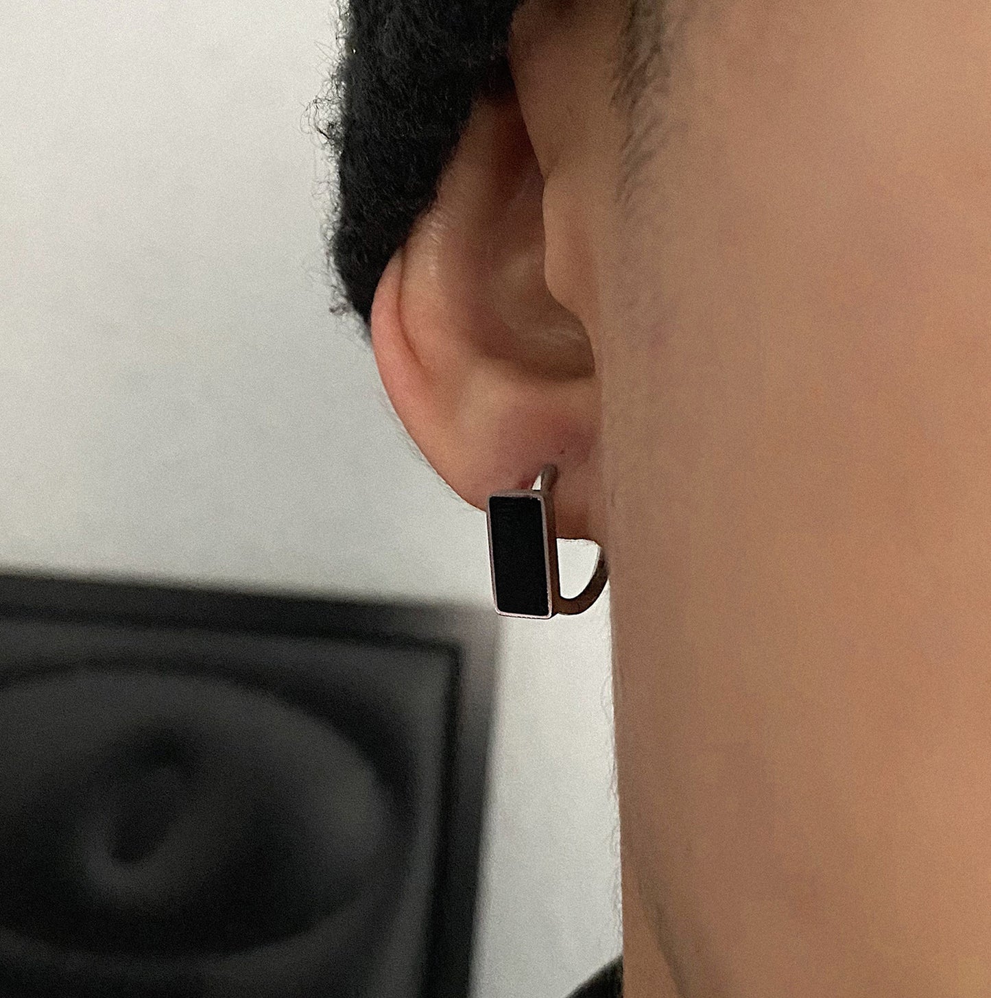 Black Square Earrings For Men