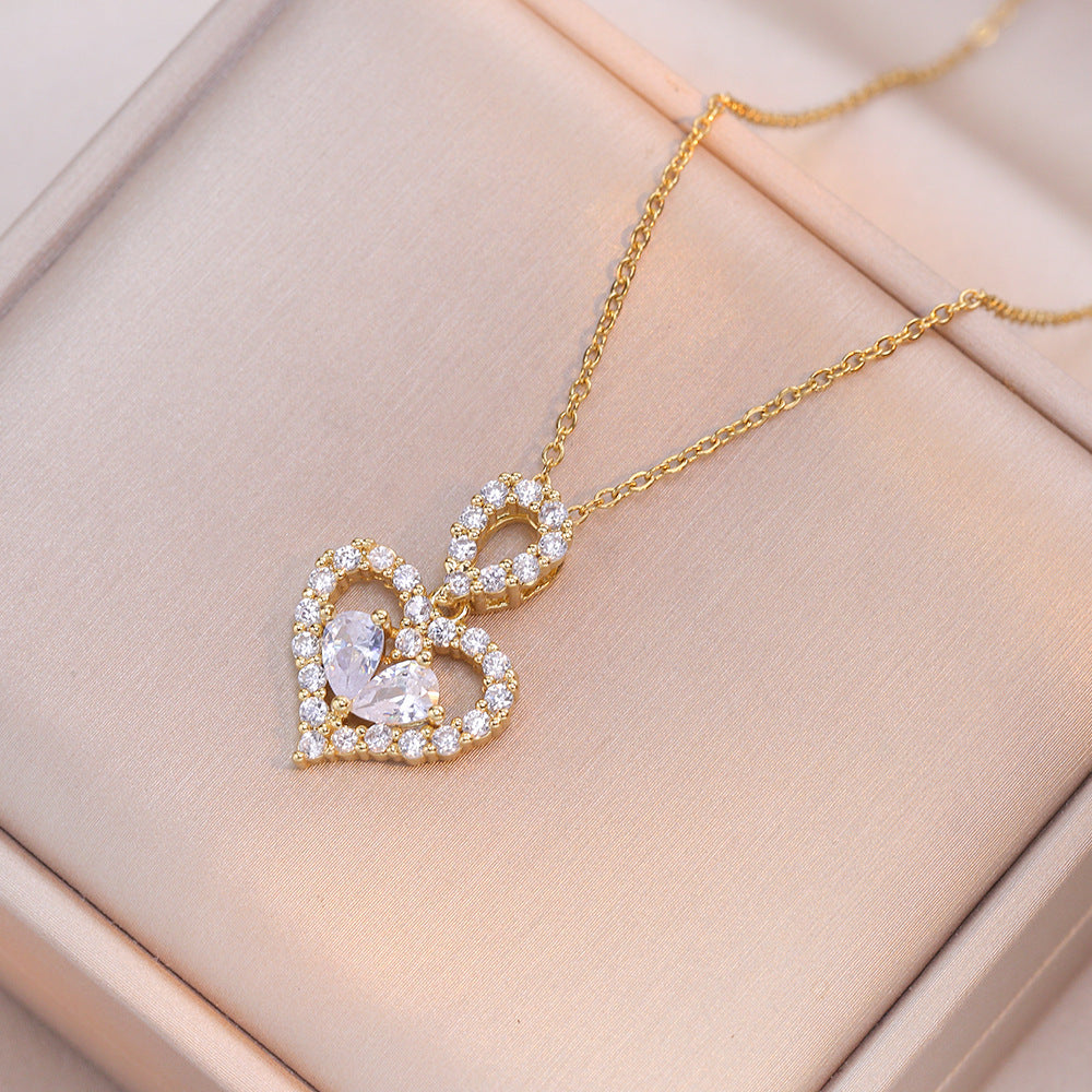 Exquisite Luxury Rhinestone Crystal Heart Pendants Necklace