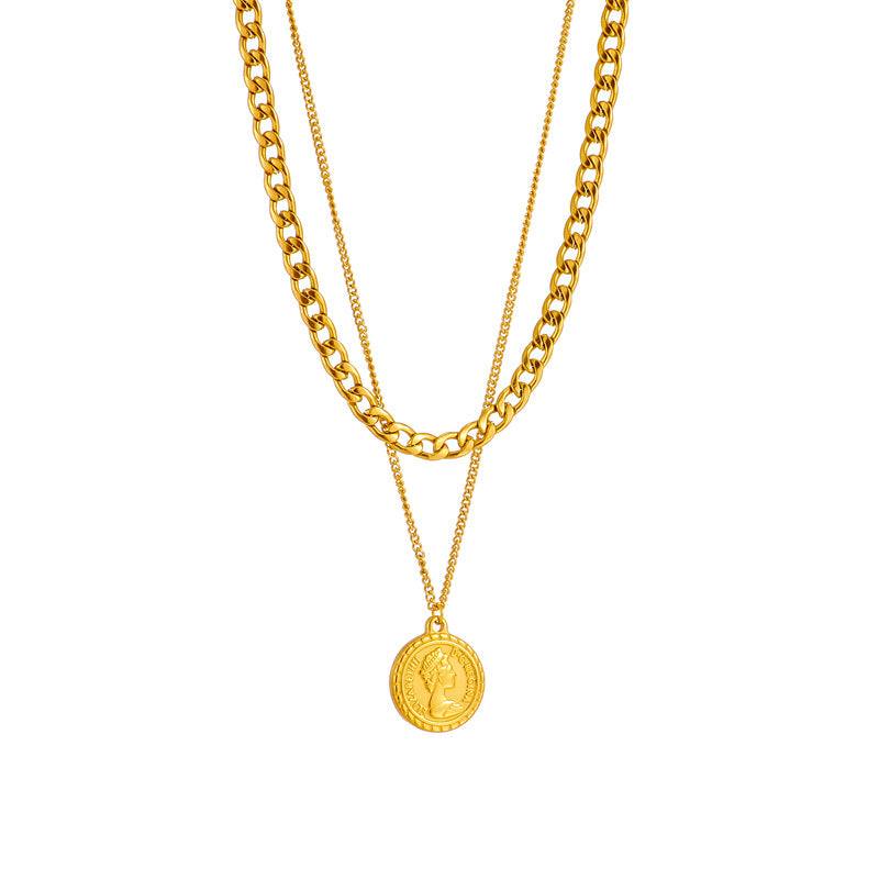 Queen Elizabeth Portrait Coin Pendant Layered Necklace