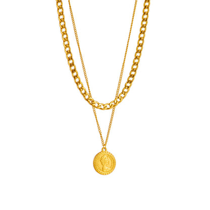 Queen Elizabeth Portrait Coin Pendant Layered Necklace