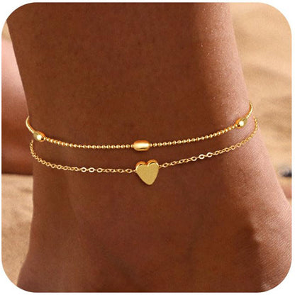 Heart-Shaped Satellite Adjustable Anklet