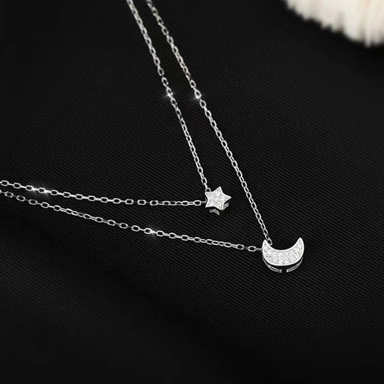 Sparkling Star Moon Double Layered Necklace