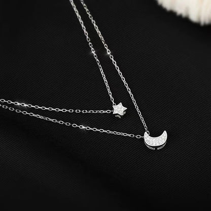 Sparkling Star Moon Double Layered Necklace
